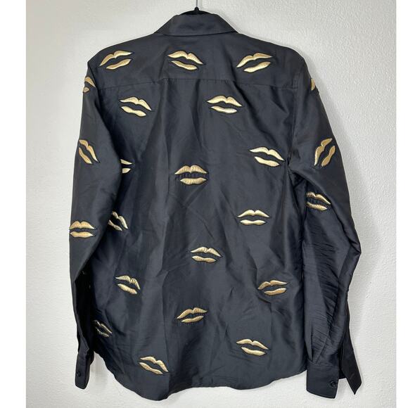 Givenchy Black with Gold Embroidery Lips Button Front Long Sleeve Shirt 38 / M - Picture 7 of 14